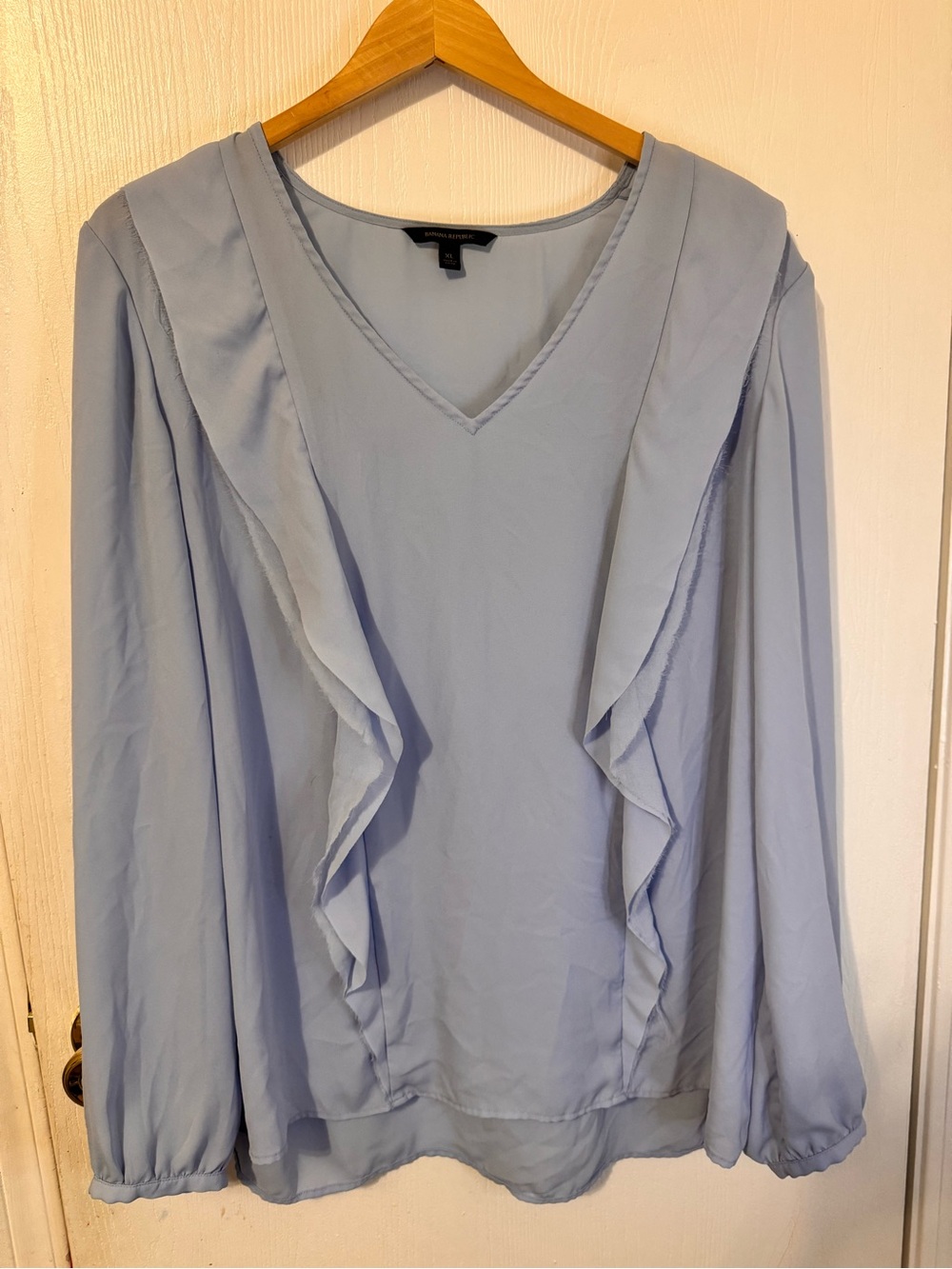 Banana Republic Light Blue Ruffle V-Neck Blouse